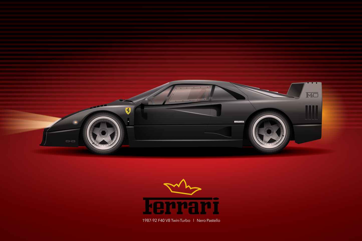 Art Print 1987-92 Ferrari F40  l  Nero Pastello Dark