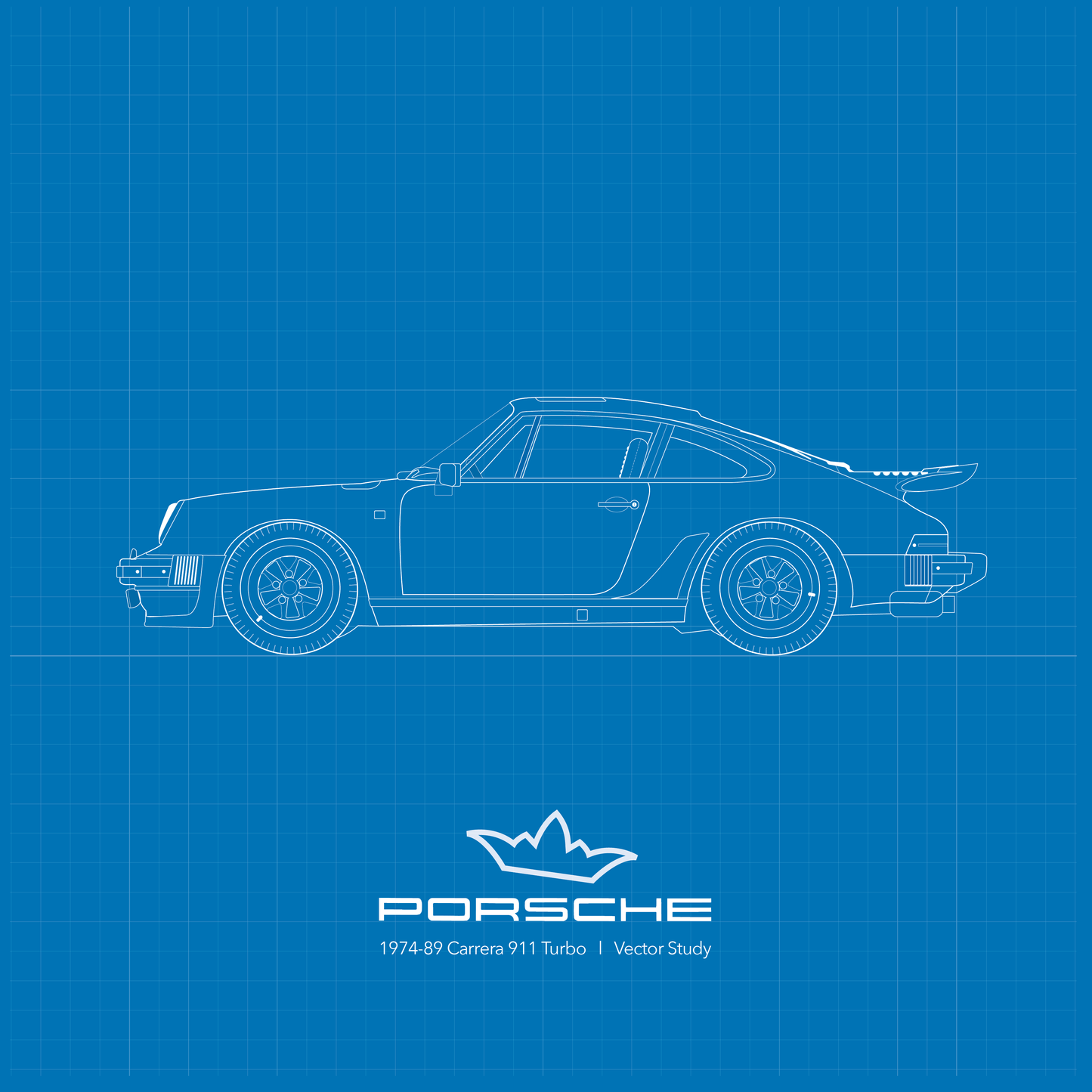 Art Print 1974-89 Porsche 911  l  Blueprint (Blue)