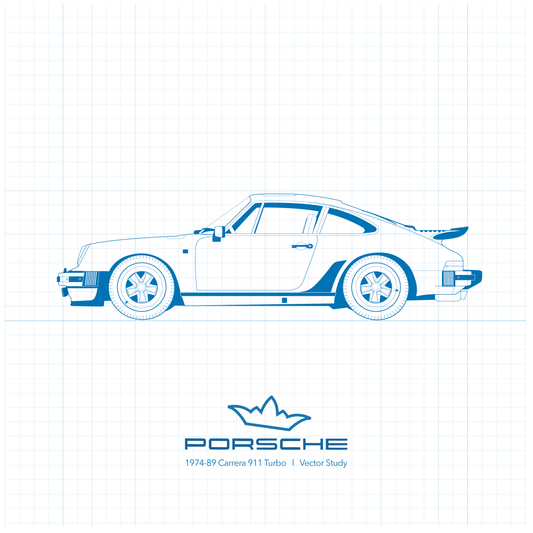 Art Print 1974-89 Porsche 911  l  Blueprint (White)